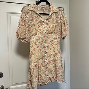 Free People Floral Mini Dress - Red, Orange, Cream